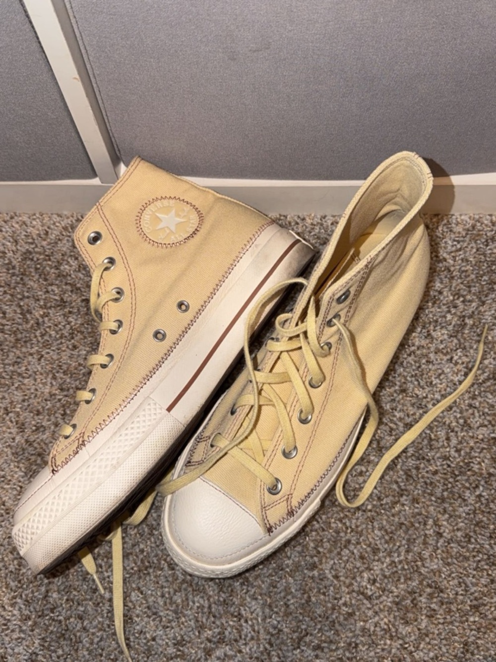 Converse High Top Sneakers in Light Yellow Canvas